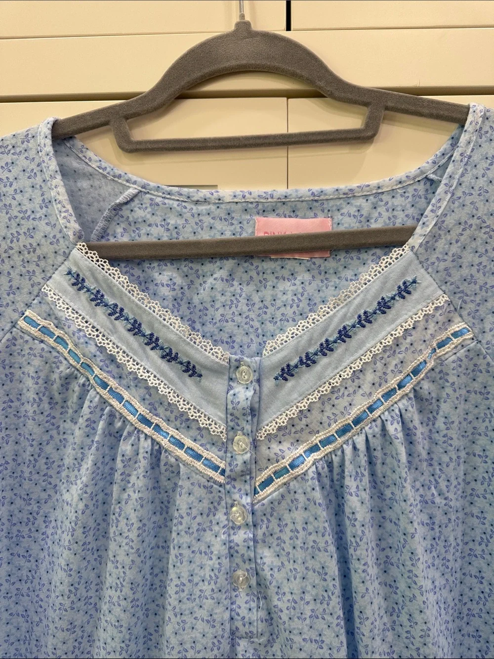 Pink Label Blue Floral Nightgown Lace Trim Cottagecore Gown Approx Size is L/XL